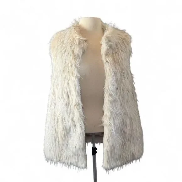 Rachel Zoe Women’s Faux Fur Vest Ivory Cream Sleeveless hook closure Size L - Picture 1 of 8